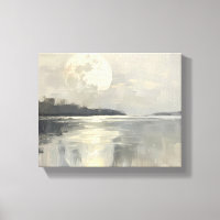 Full Moon Reflection Over Misty Lake  Neutral Tone