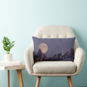 Full Moon Rises Chugach Mountains Alaska Lumbar Cushion