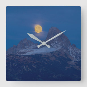 Full Moon Rising Grand Teton Driggs, Idaho Square Wall Clock