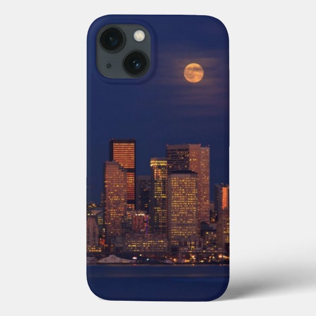 Full moon rising over downtown Seattle skyline Case-Mate iPhone Case (Back)
