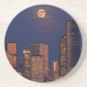 Full moon rising over downtown Seattle skyline Coaster
