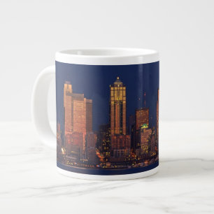 Full moon rising over downtown Seattle skyline Large Coffee Mug