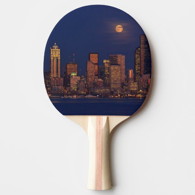 Full moon rising over downtown Seattle skyline Ping Pong Paddle (Front)