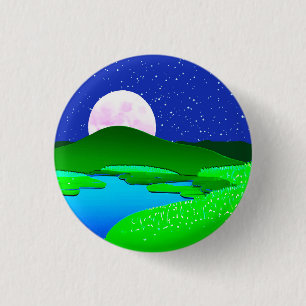 Full Moon Rising Over Green Hills 3 Cm Round Badge