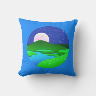 Full Moon Rising Over Green Hills Cushion