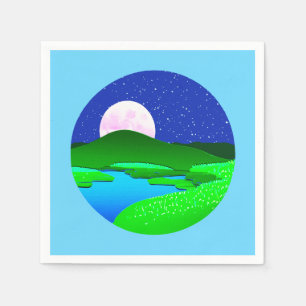 Full Moon Rising Over Green Hills Napkin
