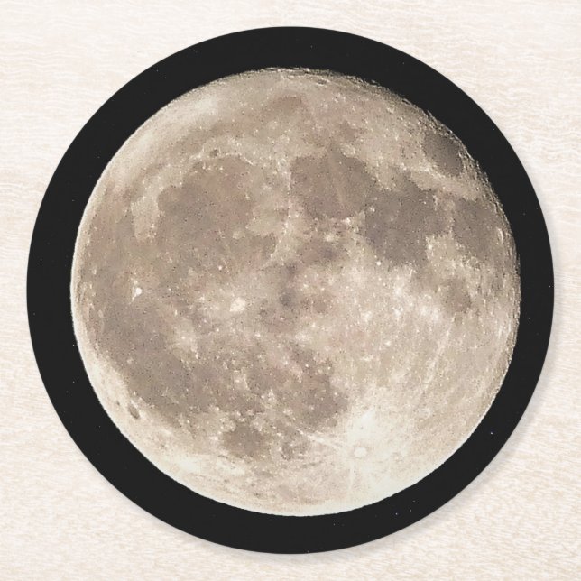 Full Moon Round Paper Coaster (Front)