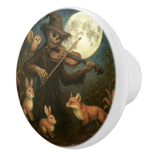 Full Moon Scarecrow Serenade Ceramic Knob