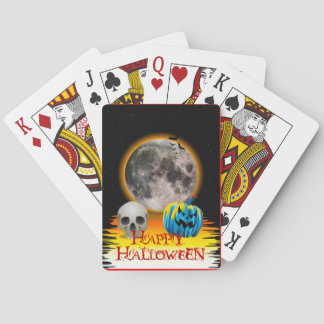 Full Moon, Skull and Blue Pumpkin at Night. Playing Cards