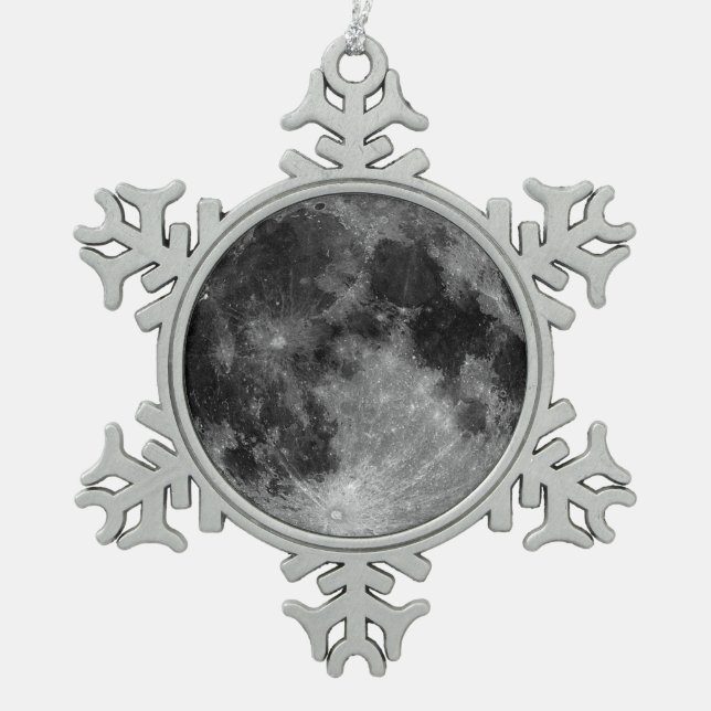 Full Moon Snowflake Pewter Christmas Ornament (Front)