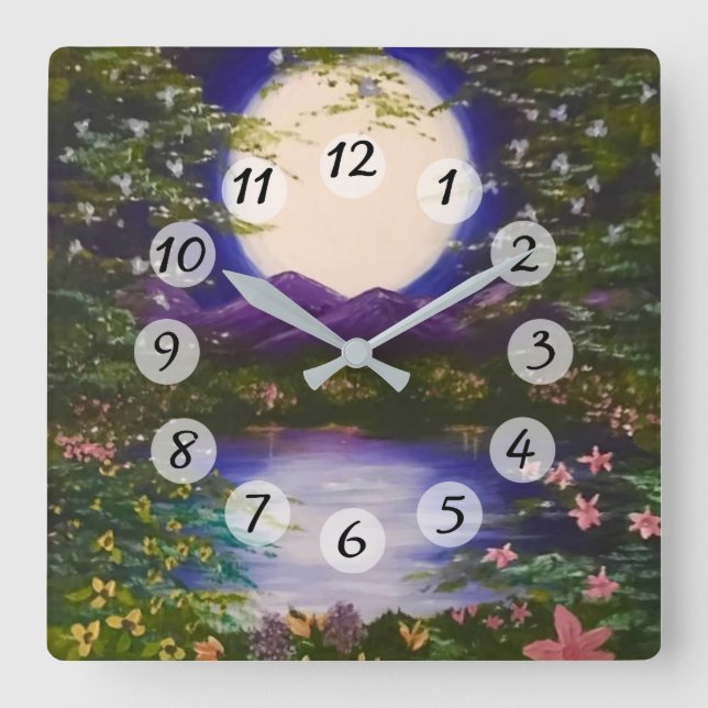 Full Moon Square Wall Clock (Front)