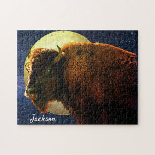 Full Moon, Starry Sky & Buffalo Bull  Jigsaw Puzzle