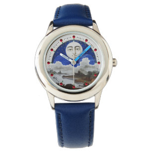 FULL MOON STARS AND NIGHT LANDSCAPE, ANTIQUE TIME WATCH