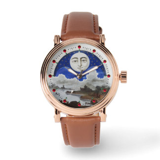 FULL MOON STARS AND NIGHT LANDSCAPE, ANTIQUE TIME WATCH