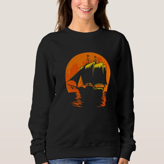 Full Moon Sunset Captain Anchor Sunrise Sailing Bo Sweatshirt (Front)