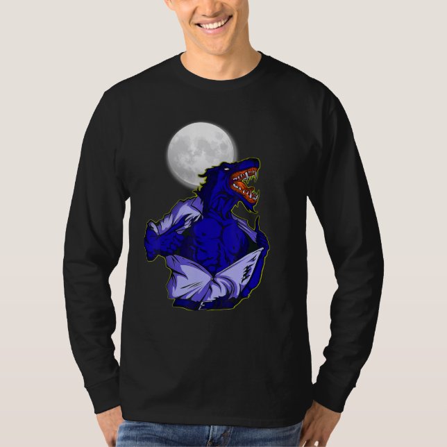 Full moon transforms wild wolf scary jungle world T-Shirt (Front)