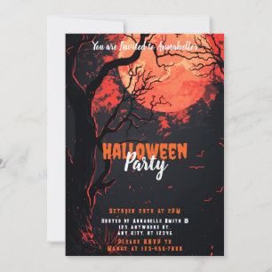 Full Moon Trees Bats Creepy Halloween Party Invitation