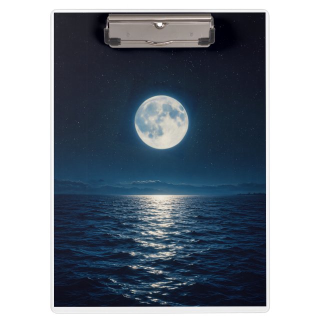 Full Moon Water Reflection Moonlight Abstract Thro Clipboard (Front)