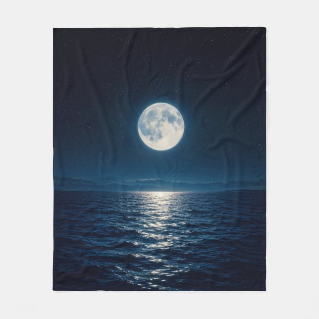 Full Moon Water Reflection Moonlight Starry Night  Fleece Blanket (Front)