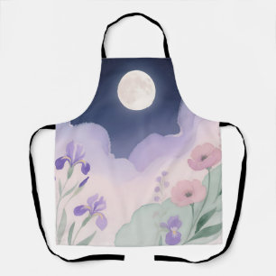 Full Moon Watercolor Iris Floral Night Apron
