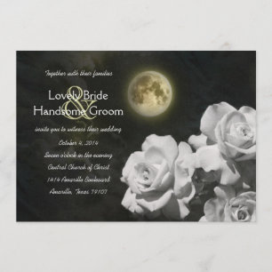 Full Moon White Ghost Roses Wedding Invitation
