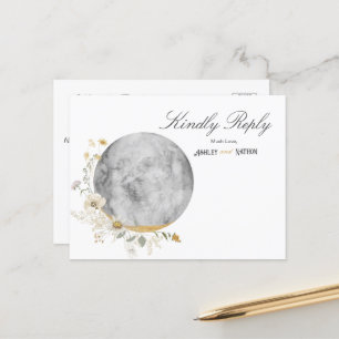 Full Moon Wildflower Gold Watercolor RSVP Postcard