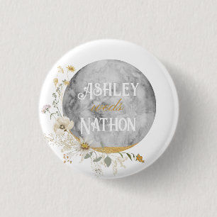 Full Moon Wildflower Gold Watercolor Wedding  3 Cm Round Badge