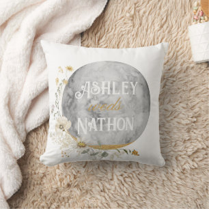Full Moon Wildflower Gold Watercolor Wedding Cushion