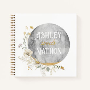 Full Moon Wildflower Gold Watercolor Wedding  Notebook