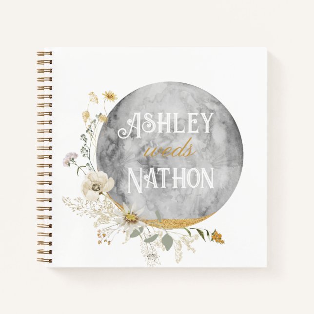 Full Moon Wildflower Gold Watercolor Wedding  Notebook (Front)