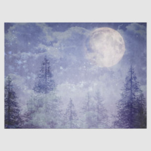 Full Moon Winter Pine Tree Forest Decoupage Tissue Paper