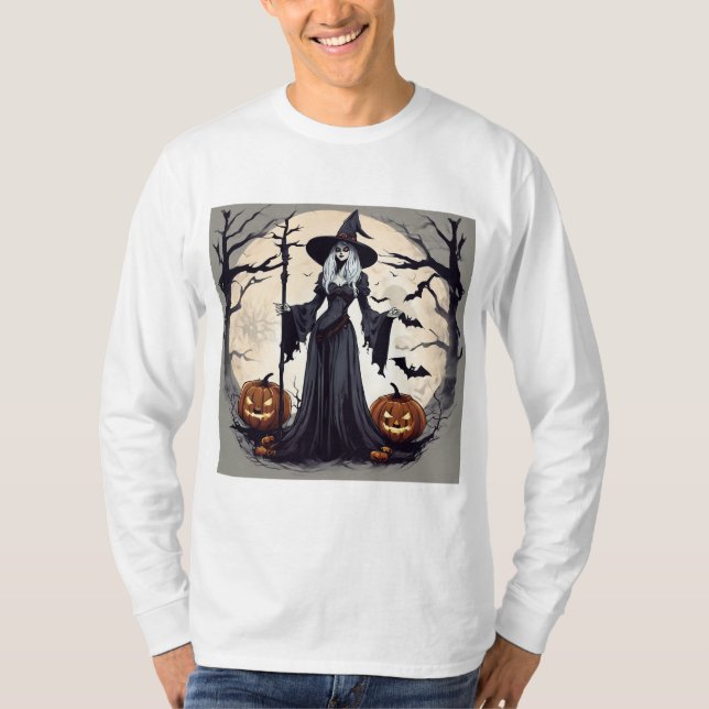 Full Moon Witch and Pumpkins T-Shirt (Front)