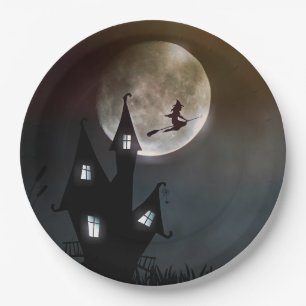 Full Moon Witch Halloween Paper Plate