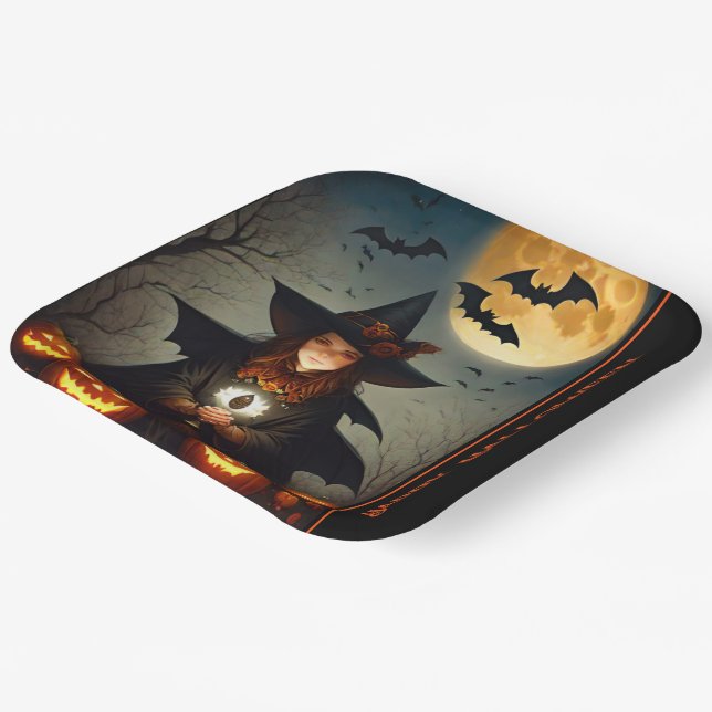 Full Moon Witch Paper Plate (Angled)
