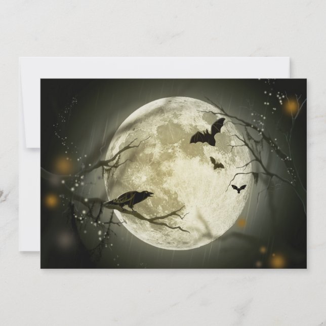 Full Moon with a Crow and Bats Invitation (Front)