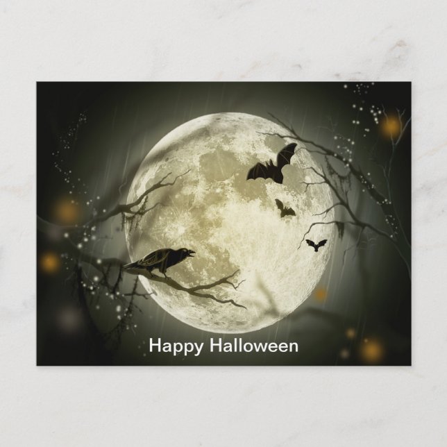 Full Moon with a Crow and Bats Postcard (Front)