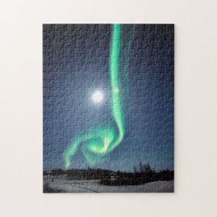 Full Moon With Aurora Yellowknife Canada Jigsaw Puzzle