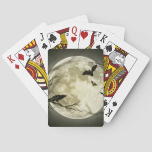 Full Moon with bats and Raven Playing Cards