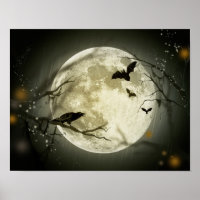 Full Moon with bats and Raven