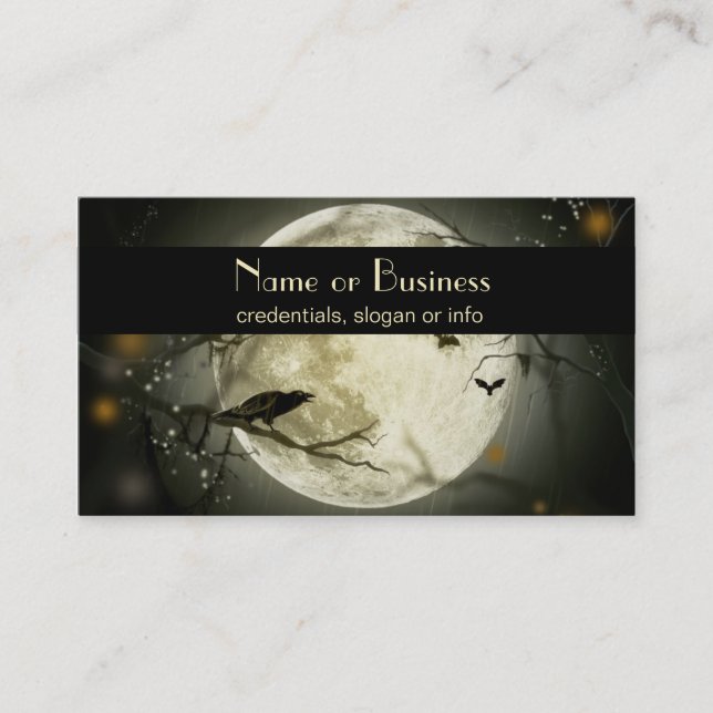 Full Moon with bats and Raven professional Business Card (Front)