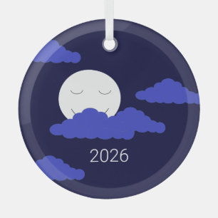 Full Moon with Clouds Glass Tree Decoration
