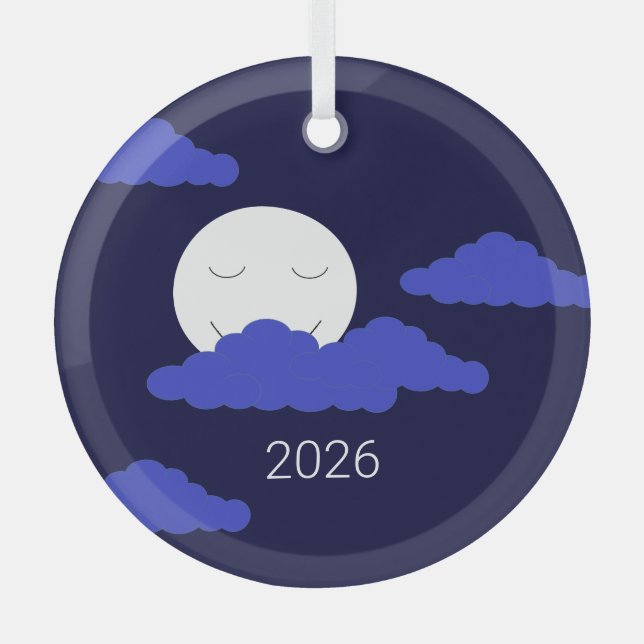 Full Moon with Clouds Glass Tree Decoration (Front)