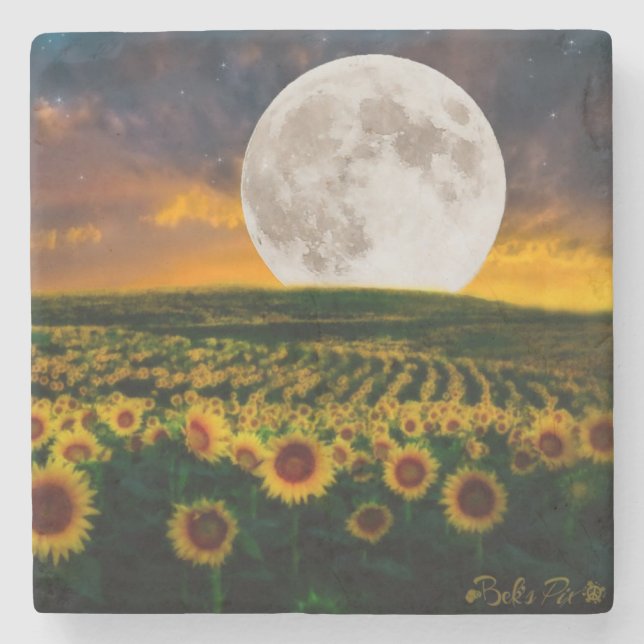 Full Moon with Field of Sunflowers Coaster (Front)