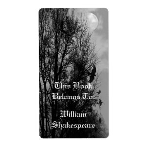 Full Moon with Ravens Custom Bookplate Label