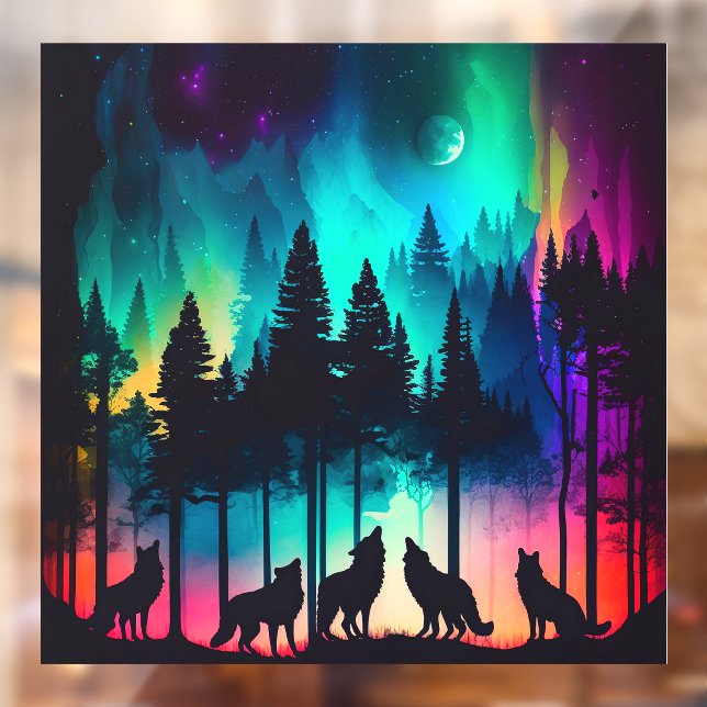 Full Moon Wolf Pack Howling Northern Lights (Sheet 2)
