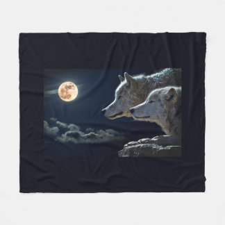 Full Moon Wolves Fleece Blanket