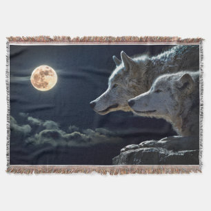 Full Moon Wolves Throw Blanket
