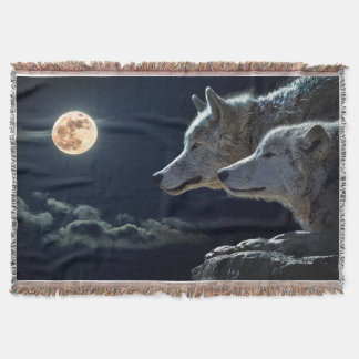 Full Moon Wolves Throw Blanket
