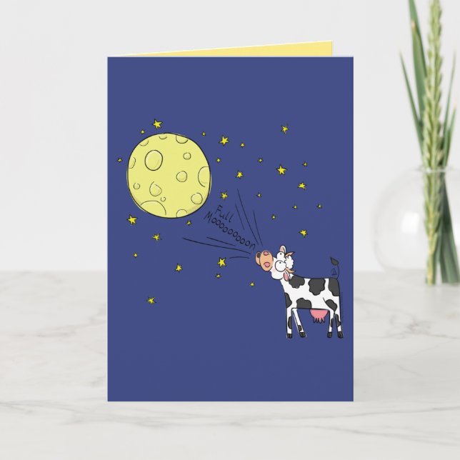 Full Mooooon - Funny Cow Moon Greeting Card (Front)