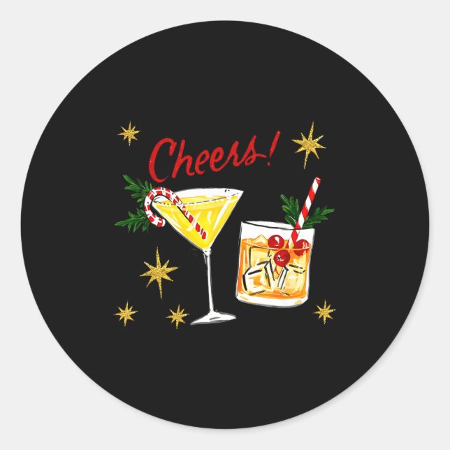 Full Of Holiday Srit Cheers Martini Christmas Drin Classic Round Sticker (Front)